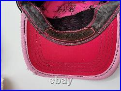 TRUE RELIGION Brand Jeans Pink Distressed Adjustable Leather Strap-Back Hat VTG