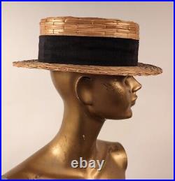 Timeless Antique Women's Soft Straw Boater Hat W Black Gosgrain Trim Unisex