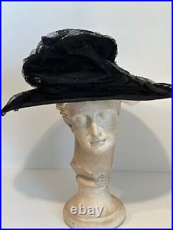 Titanic Era Black Taffeta and Lace Hat