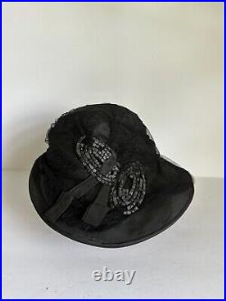 Titanic Era Black Taffeta and Lace Hat
