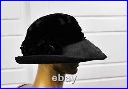 Toucan Vintage Black Cut Velvet Bow Accent Hat