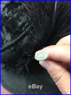 True Antique Victorian Edwardian Womens Black Velvet Hat Handmade Feather Plume