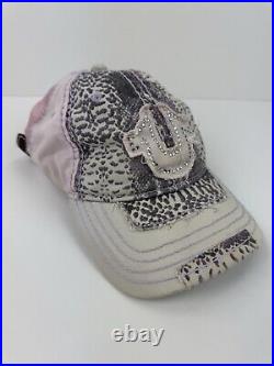 True Religion Women's Distressed Strapback Trucker Cap Hat Pink Y2K Vintage RARE