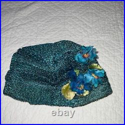 True Vintage 1920s HAT cloche hat WOW flowers turquoise raffia
