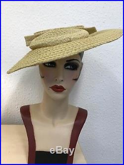 True Vintage 1940s American Wide Brim Straw Tilt Hat