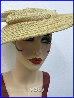 True Vintage 1940s American Wide Brim Straw Tilt Hat
