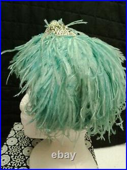 True Vintage JACQUE FATH Paris1940s-1950s Turquoise Blue Feather Hat Headpiece