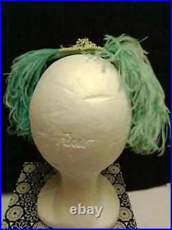 True Vintage JACQUE FATH Paris1940s-1950s Turquoise Blue Feather Hat Headpiece