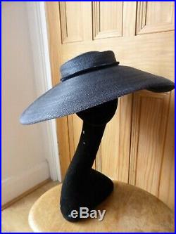 True Vintage ladies 1950's navy blue platter hat, wide brim, glamour, New Look