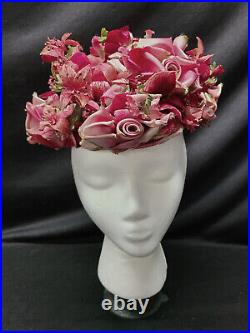 Unique Vintage Pink Floral Rose Crochet Hat with Box