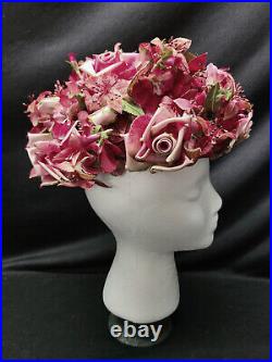 Unique Vintage Pink Floral Rose Crochet Hat with Box