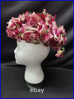 Unique Vintage Pink Floral Rose Crochet Hat with Box