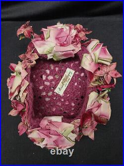 Unique Vintage Pink Floral Rose Crochet Hat with Box