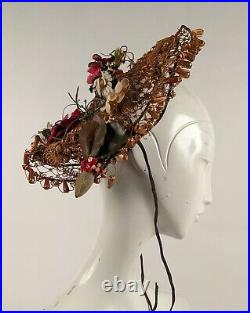 Unusual CIVIL War Era Wired Straw Bonnet W Garden Florals