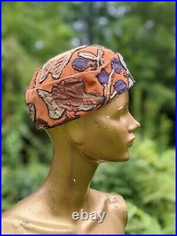 Unusual Flapper 1920's Arts And Crafts Cloche Hat W Fruit & Florals