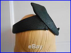Unusual Vintage 1930's 40's Mabel Ellsworth Fascinator Hat Straw & Black Velvet