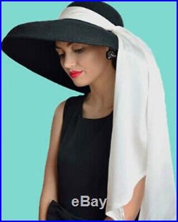 Utopiat Holly Vintage Oversized Women Black Wool Hat with Classic White Scarf