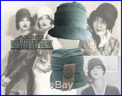 VINTAGE 1920s CLOCHE HAT AQUA VELVET BY JACOLL BEAUTIFUL ART DECO FLAPPER GIRL