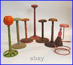 VINTAGE 1930s HAT STAND STORE DISPLAY PEDESTALS, LOT OF 7