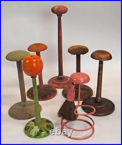 VINTAGE 1930s HAT STAND STORE DISPLAY PEDESTALS, LOT OF 7