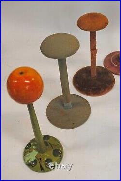 VINTAGE 1930s HAT STAND STORE DISPLAY PEDESTALS, LOT OF 7