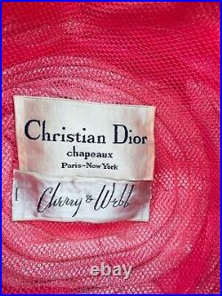 VINTAGE 1950's CHRISTIAN DIOR PINK TULLE TURBAN PILLBOX HAT DRESS UP fashion