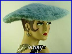 VINTAGE 1950s FRENCH'NEW LOOK' HAT PALE TEAL BLUE WIDE BRIM PICTURE HAT PLATTER