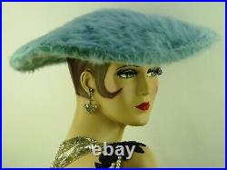 VINTAGE 1950s FRENCH'NEW LOOK' HAT PALE TEAL BLUE WIDE BRIM PICTURE HAT PLATTER