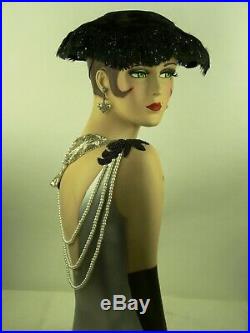 VINTAGE 1950s FRENCH, ORIG.'NEW LOOK' HAT, BLACK FEATHER w WHITE PAINT SPLATTER