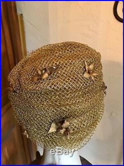 VINTAGE 1960s CHRISTIAN DIOR Gold Net Turban Hat Chapeaux NWT
