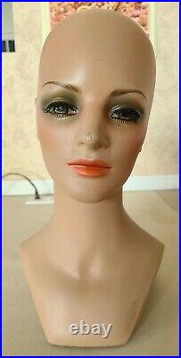 VINTAGE 1960s Woman Mannequin Head / Hand Painted / Hat or Wig Stand
