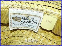 VINTAGE 60s HAPPY CAPPERS RAFFIA HIGH BUCKET CROWN BEACH PARTY HAT 22 NWOT