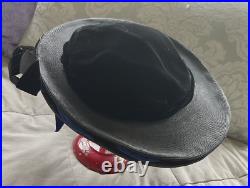 VINTAGE Black/Blue Velvet Hat with Black Straw Brim, Bows 20