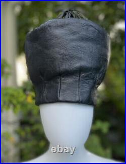 VINTAGE HALSTON Black Leather Hat MADE IN USA