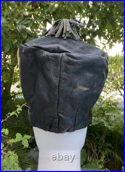 VINTAGE HALSTON Black Leather Hat MADE IN USA