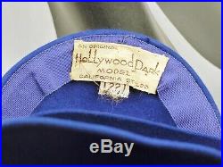 VINTAGE HAT 1940s HOLLYWOOD PARK TILT TURBAN ROYAL BLUE FELT, BRIGHT PINK VELVET