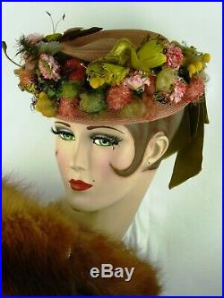 VINTAGE HAT EARLY 1930s, LILLY DACHE COLLECTORS PIECE, PINK SISAL EASTER BONNET
