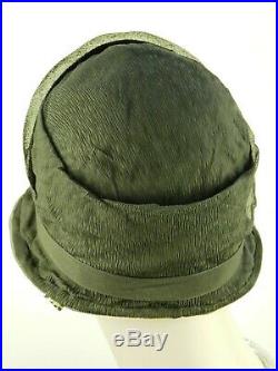 VINTAGE HAT FRENCH 1920s CLOCHE HAT BLACK GEORGETTE CHIFFON w BAKELITE FRONTAGE