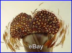 VINTAGE HAT JACK MCCONNELL, PHEASANT FEATHER HAT w WINGS & WISPS OF RHINESTONES