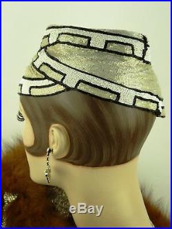 VINTAGE HAT MUSEUM PIECE 1930s FRENCH EXCEPTIONAL'DECO CALOT HAT' FULLY BEADED