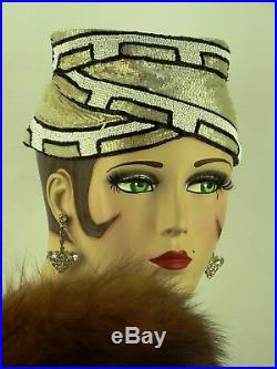 VINTAGE HAT MUSEUM PIECE 1930s FRENCH EXCEPTIONAL'DECO CALOT HAT' FULLY BEADED