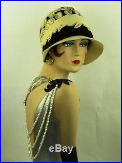 VINTAGE HAT PREVIEW LISTING IN PROGRESS 1920s MONOCHROME CLOCHE
