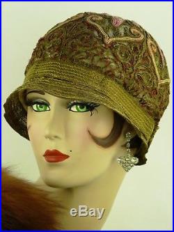 VINTAGE HAT PREVIEW LISTING IN PROGRESS GOLDEN EMBROIDERED 1920s CLOCHE