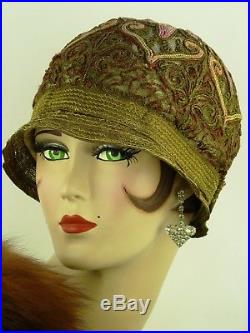 VINTAGE HAT PREVIEW LISTING IN PROGRESS GOLDEN EMBROIDERED 1920s CLOCHE