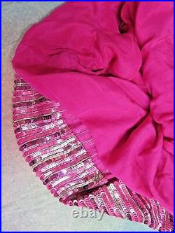 VINTAGE I Magnin DESIGNER dress PINK SEQUINS embroidery SILK draped sleeves