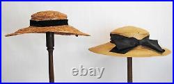 VINTAGE LADIES BRIMMED STRAW HATS, EARLY 1940s, LOT OF 2