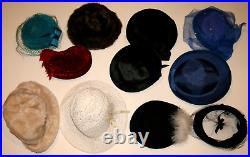 VINTAGE LOT OF 11 WOMEN'S HATS. A Group Of Vintage Hats from 1940s and Later