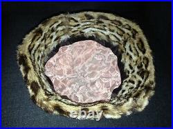 VINTAGE Made in CANADA Handmade Real MINK FUR Leopard Print Beret Hat RARE