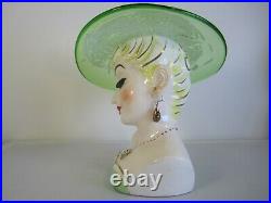 VINTAGE Rare LADY HEAD VASE WITH GLASS HAT HEART NECKLACE AND EARRINGS