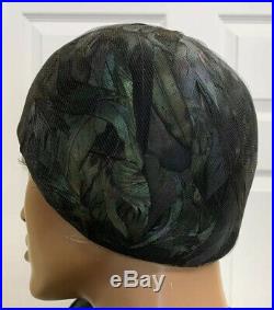 VINTAGE SCHIAPARELLI HAT Hollywood Flair Green Feathers With Box! Chapéu Museum